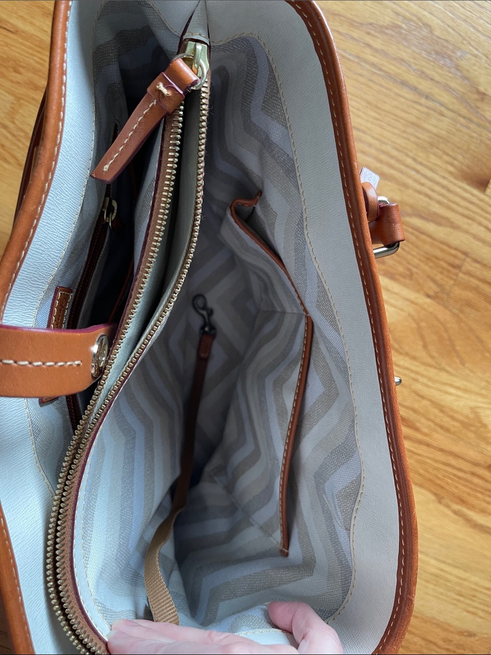 Dooney & Bourke Elephant Gray Tote with Brown Leather Trim - Picture 6 of 9